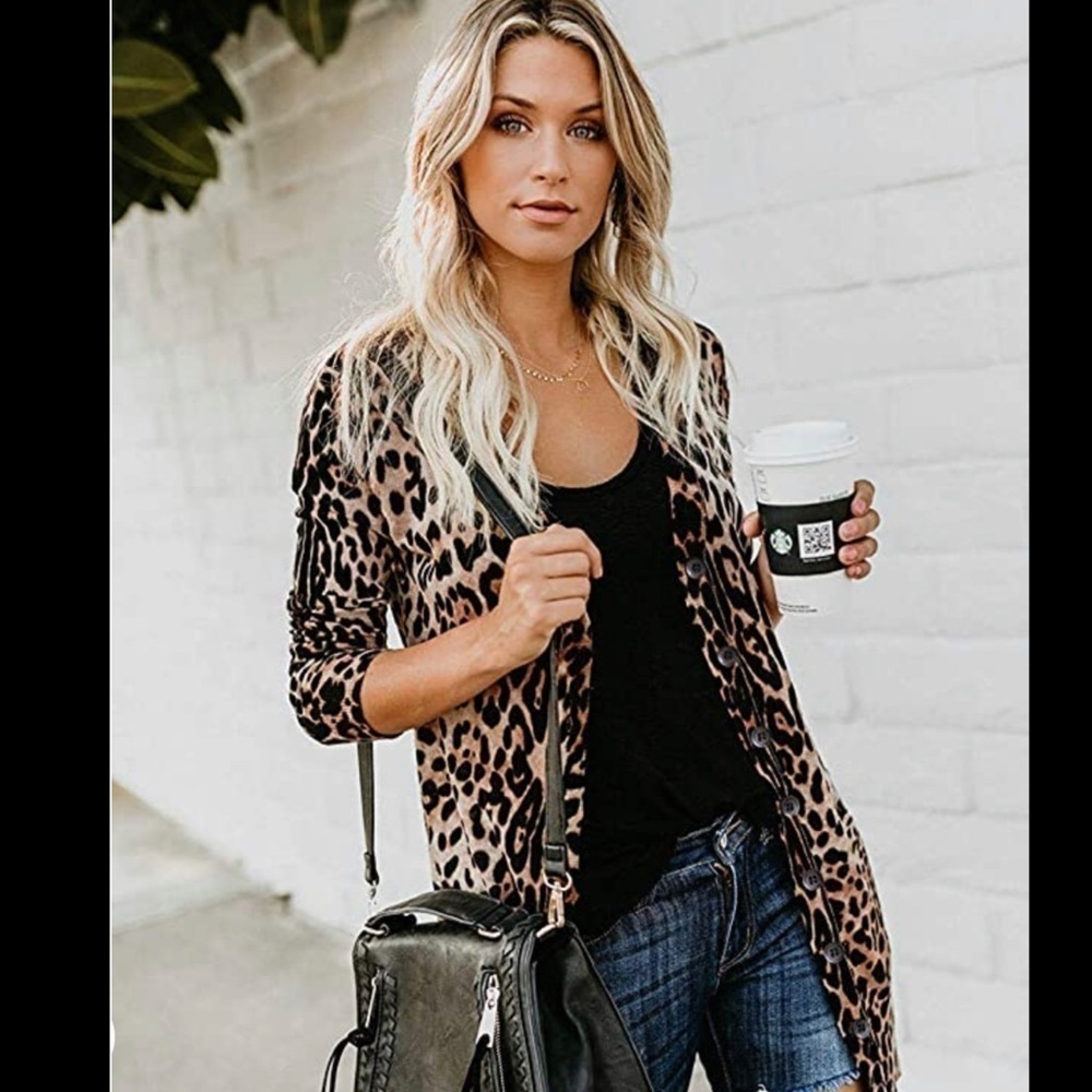𝅺leopard long sleeve cardigan shirt